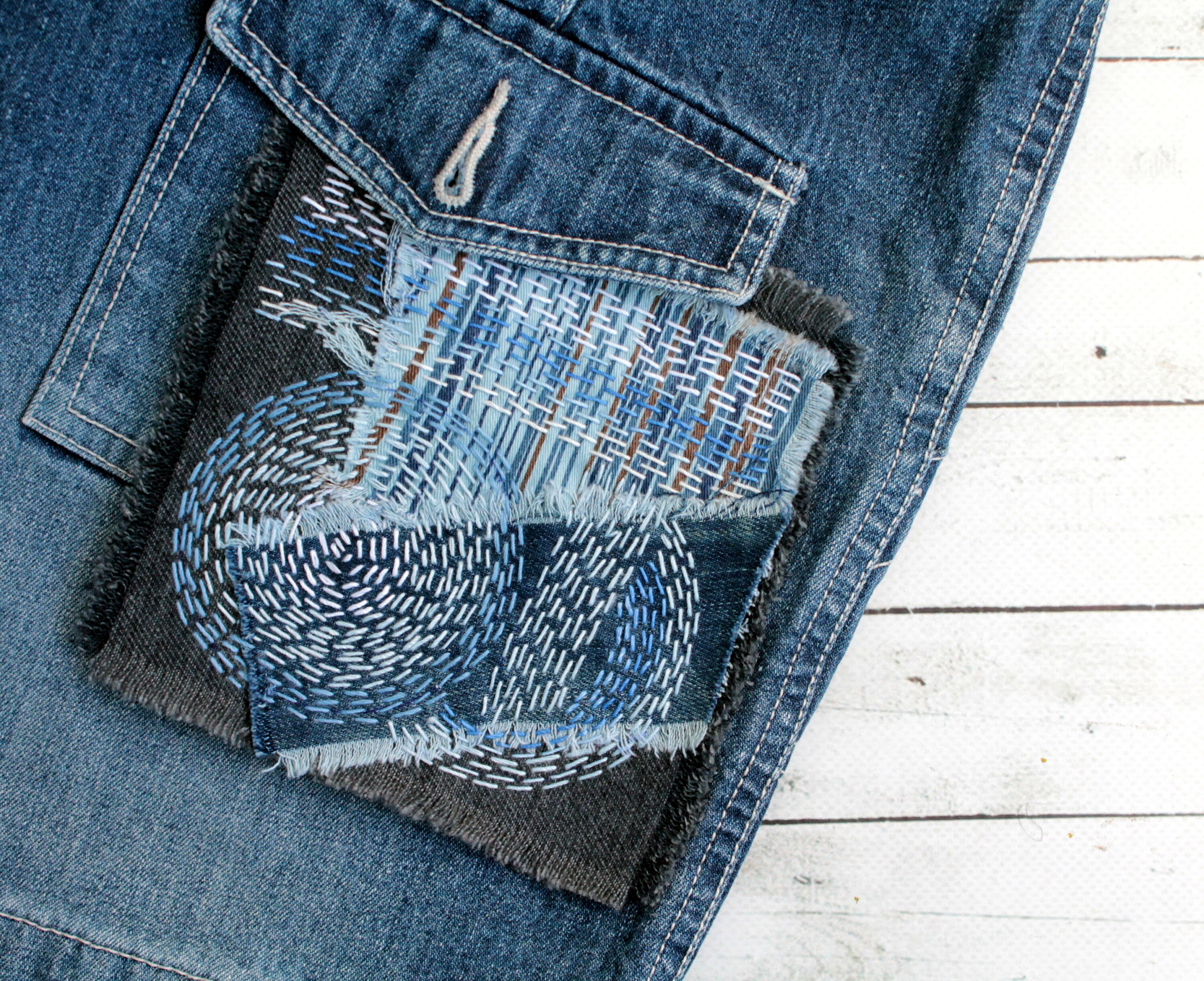 Denim Boro Patch Sashiko Stitching Upcycled Quilt Visible - Etsy