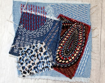 Denim boro patch Visible mending Sashiko jeans Upcycled denim patches Kraft grandma gift under 30