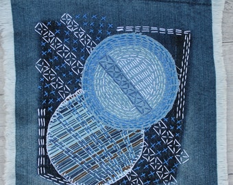 Denim boro patch Sashiko fabric stitching upcycled quilt Visible mending Grandma gift under 30
