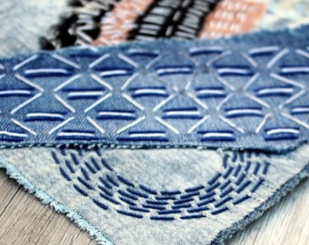 Écusson boro en denim Coutures sashiko Courtepointe recyclée Raccommodage visible