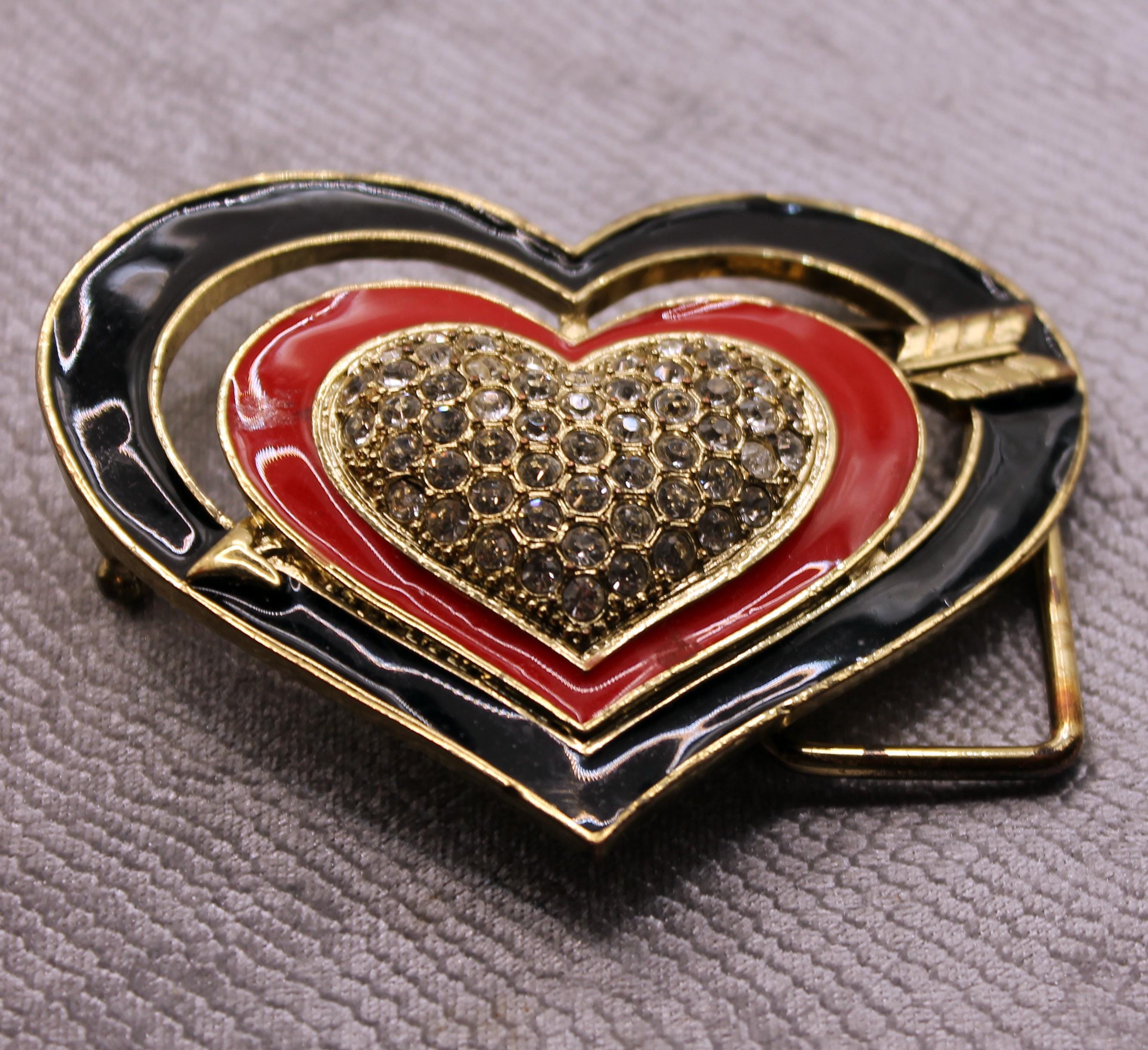 Vintage Oversized Rhinestone Red Black Enamel Heart Belt  display picture 3