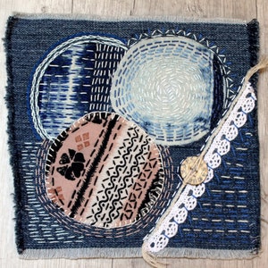 Visible mending Denim boro patch Sashiko jeans Upcycled denim patches Kraft grandma gift under 30