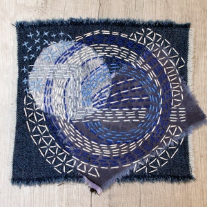 Denim boro patch Sashiko stitching upcycled quilt Visible mending