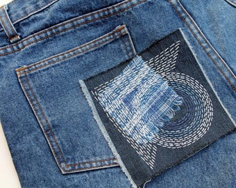 Écusson boro en denim Coutures sashiko Courtepointe recyclée Raccommodage visible