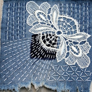 Zichtbare reparatie Denim boro-patch Sashiko-jeans Upcycled denimpatches Kraft oma cadeau onder 30