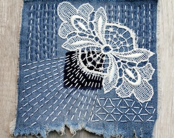 Raccommodage visible Patch boro en denim Jean Sashiko Patchs en denim recyclés Cadeau kraft pour grand-mère de moins de 30 ans