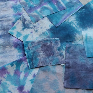 Boro scraps Tie dye blue purple fabric scrap bag cotton  Slow stitch supplies Sashiko kit