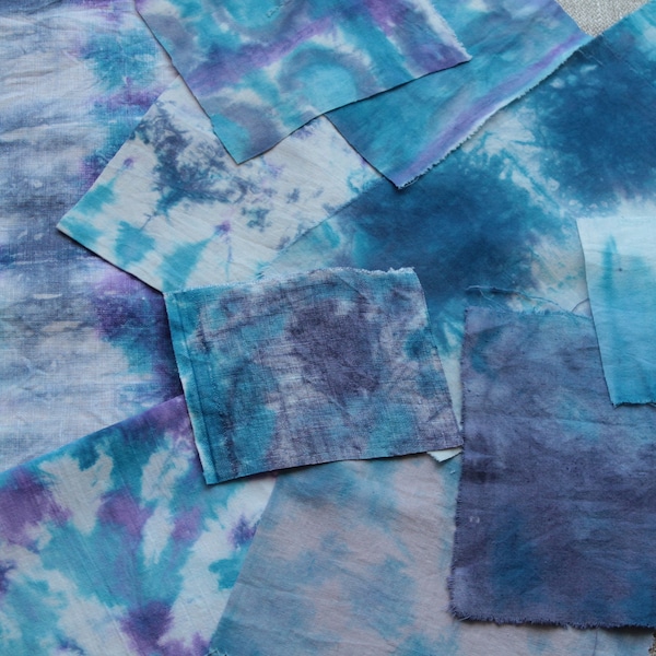 Boro scraps Tie dye blue purple fabric scrap bag cotton  Slow stitch supplies Sashiko kit