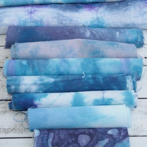 Tie dye blue purple fabric scrap bag cotton Boro scraps Sashiko kit