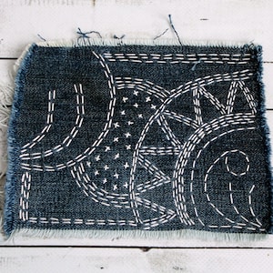 Boro patch Visible mending Sashiko jeans Upcycled denim patches Remnants fabric