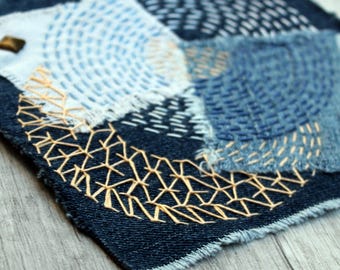 Denim boro patch Visible mending Sashiko jeans Upcycled denim patches Kraft grandma gift under 30