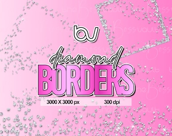 Diamond Border Clipart, Instant Download Diamond Clip Art, Glitter Clipart, Transparent PNG Diamonds, Diamond Overlays