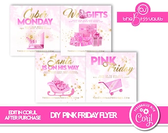 DIY Holiday Flyer Bundle, Christmas Social Media Post Template Set, Black Friday Flyer, Shipping Flyer, Cyber Monday Flyer, Boutique Flyer