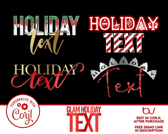 DIY Glam Holiday Text, Glitter Christmas Text, Editable Christmas Text, Christmas Lettering, Holiday Lettering, Editable Glitter Letters
