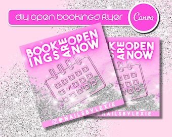 DIY Open Bookings Flyer, Pink Editable Flyer Template for Hair Stylists, Nail Techs, Lash Technicians, Open Schedule Flyer, Social Media