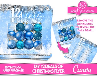 DIY Holiday Flyer Template, Twelve Deals of Christmas Holiday Flyer Template, Social Media Holiday Canva Template, Boutique Sale Flyer