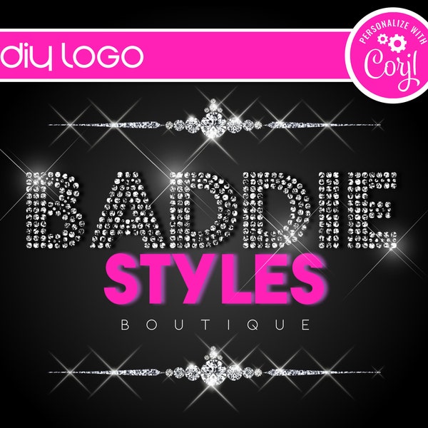 DIY Pink Glitter Boutique Logo, Diamond Sparkle Glitter Boutique Logo for Fashion, Hair, Lashes, Nails, Hair Instant Download Logo Template