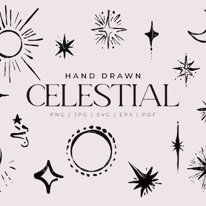 Clipart celestial, estrela SVG, lua transparente PNG, elementos de design de astrologia, clipart de espaço desenhado à mão