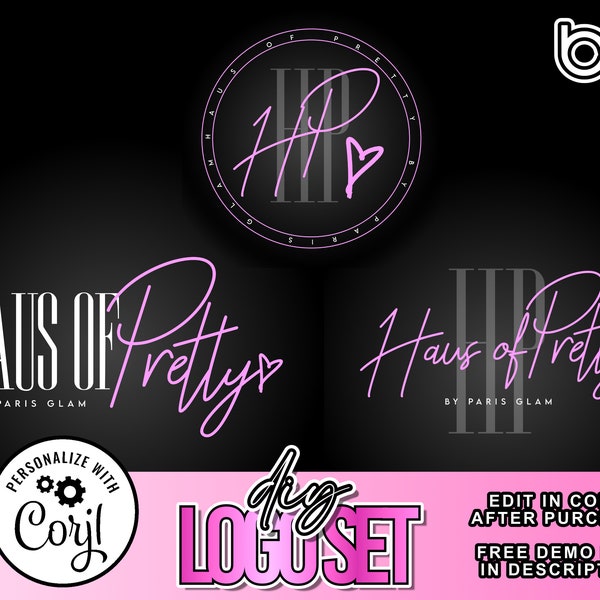 DIY Boutique Logo Set, Logo Branding Bundle, Beauty Logo Set, Hair Logo Template, Lash Logo, Luxury Logo Design, Pink Logo Design