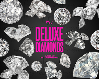 Conjunto de imágenes prediseñadas de diamantes: superposiciones PNG brillantes (descarga digital)