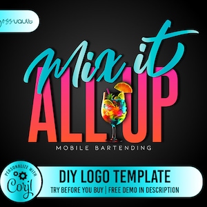 DIY Bartender Logo, DIY Drink Custom Bar Logo, Drink Business Rainbow Logo Design, Bartending Logo Design, Glitter Logo Design, Customizable