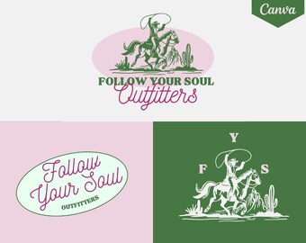 DIY Western Logo Branding Kit - Boho Pastel Logo Design - Hand Drawn Logo Bundle - Canva Editable Boutique Logo Design