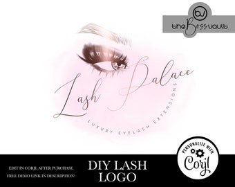 DIY Lash Logo, Eyelash Extension Logo, Lash Technician Logo, Lash Business Logo Template, Rose Gold Lash Logo, Esthetician Logo, Beauty Logo