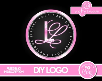 Modèle de logo initial métallisé rose bricolage, conception de logo de boutique, conception de logo de cils, modèle de logo de cheveux, conception de logo cosmétique, logo de monogramme