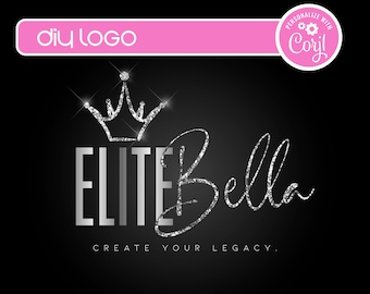 DIY Silver Glitter Crown Boutique Logo, Instant Download Editable Customizable Logo Template for Hair, Nails, Fashion, Lash, Hair Extensions