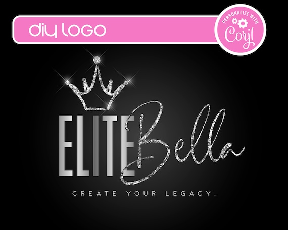 DIY Silver Glitter Crown Boutique Logo, Instant Download Editable Customizable Logo Template for Hair, Nails, Fashion, Lash, Hair Extensions