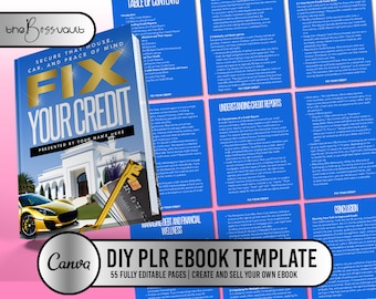 PLR Credit Repair eBook - Editable Canva Template, Financial Improvement Guide, Resell Rights, DIY Credit Boost, Instant Download Book