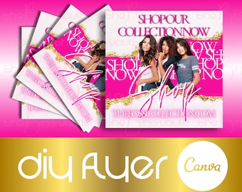 Boutique Sale Flyer, Fashion Cosmetics Hair Makeup, Editable Canva Template