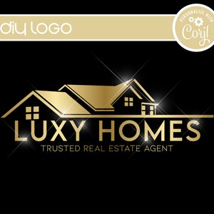 DIY Gold Real Estate Logo, Editable Customizable Gold Glitter Realtor Logo Design, Real Estate Brokerage Custom Logo Template, Editable DIY