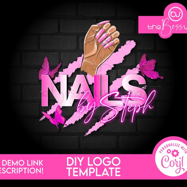 DIY Nail Logo, Nail Technician Logo Design, Press On Nail Business, Logo Template, Beauty Logo Design, Butterfly Logo Design, Editable Logo