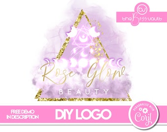DIY Purple and Gold Logo Design, Lunar Logo Design, Moon Logo Design, Celestial Logo, Astrology Logo, Beauty Logo Design, Logo Template