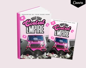 Plantilla de portada de libro electrónico para crear contenido de bricolaje, diseño de portada de libro electrónico con guía de marketing de contenido, diseño de portada de libro electrónico editable en rosa y dorado
