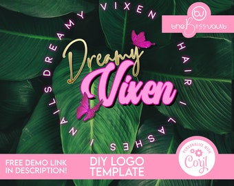 DIY Pink and Gold Logo, Beauty Logo, Hair Logo, Lash Logo, Cosmetic Logo, Boutique Logo, Logo Design, Editable Logo Template, Gold Logo