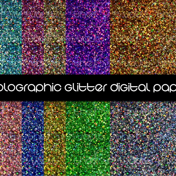 Holographic Glitter Digital Paper, Rainbow Sparkle Texture, Sparkle Design Elements, Graphic Design Textures, Glitter Paper Bundles Pack