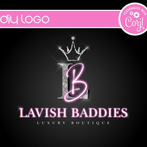 DIY Crown Logo Design, Editable Princess Neon Logo Design Template, Logo for Hair, Nails, Fashion, Boutique, Lash Business Logo Design