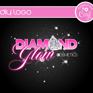 DIY Diamond Boutique Logo Template. Editable Customizable Instant Access Pink Glitter Logo Template for Hair, Nails, Fashion, Lash Business