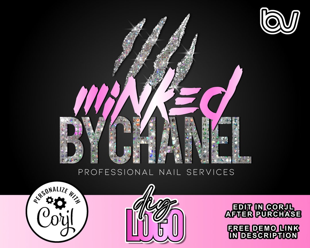 DIY Glitter Logo Design, Nail Logo, Hair Logo, Pink Logo Design Template, Claw Logo Design, Glam