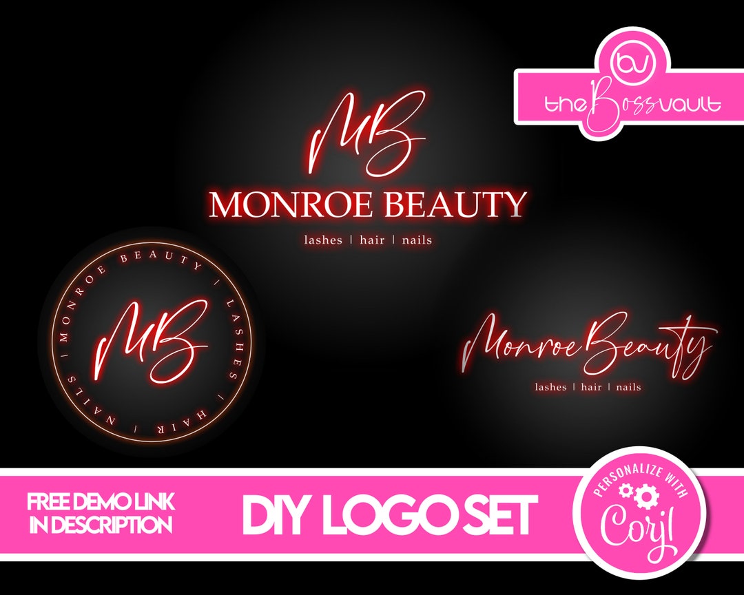 DIY Neon Red Boutique Logo Set, Editable Red Boutique Logo Template ...