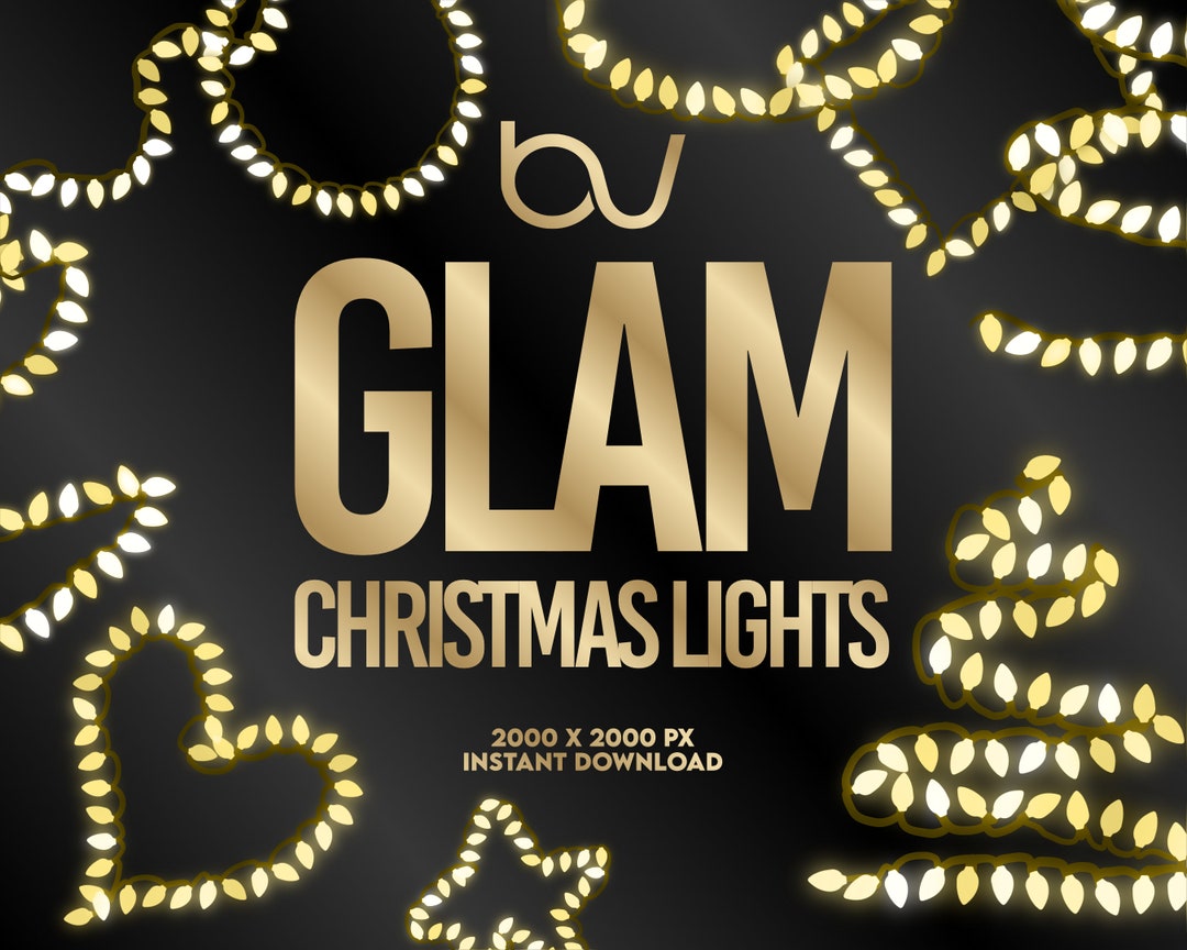 Glam Soft White Christmas Lights Clip Art, Golden Christmas Lights