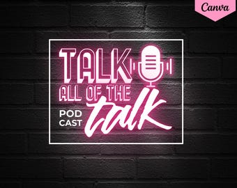 DIY Pink Neon Podcast Logo Template: Editable Canva Design