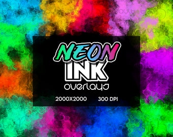 Neon Ink Overlays, Neon Rainbow Alcohol Ink Overlay Clipart, Marble Ink Clip Art, Transparent PNG, Graphic Design Resources, Rainbow Clipart