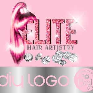 Hair Logo Pink, Hair Stylist Logo, DIY Hair Logo, Pink Sparkle Logo, Silver Diamond Logo, DIY, Do It Yourself, Ponytail Logo, Logo with Hair