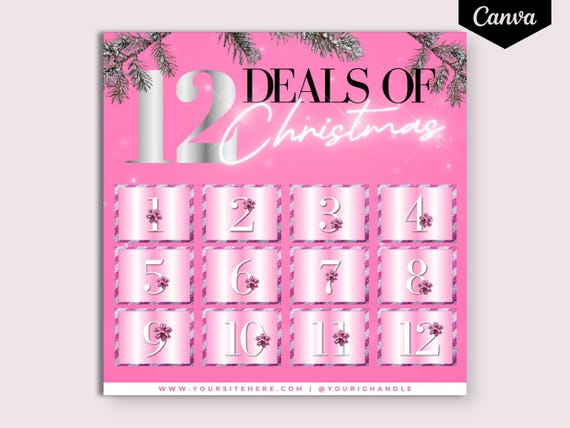 DIY 12 Days of Christmas Flyer, Twelve Days of Deals Holiday Flyer Design, Editable Boutique Flyer Holiday Sale Template, Canva Template