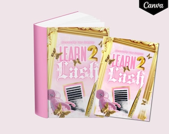 DIY Lash Guide Cover Design, Lash eBook bearbeitbare Front Cover Vorlage, Canva Template Pink und Gold Wimpernverlängerung Guide Cover Design