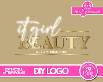 Puede incluir: Un diseño de logotipo rosa y dorado para un negocio llamado "it girl BEAUTY" con el lema "QUALITY COSMETICS". El logotipo es un diseño de bricolaje que se puede editar en Corjl después de la compra. El logotipo se personaliza con Corjl.