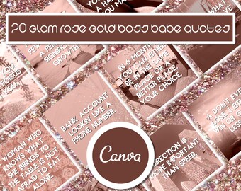 DIY Boss Babe Quotes, Instagram Post Templates, Beauty Cosmetic Boutique Templates, Editable Social Media Flyers, Rose Gold Glitter Flyers